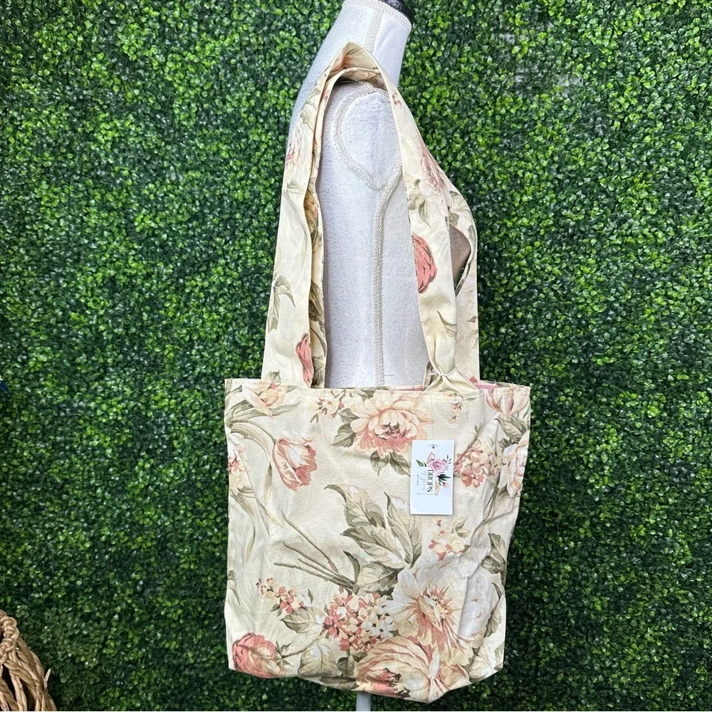 Nwt handmade‎ coquette tapestry Floral Canvas Tote Bag Y2K cottage core